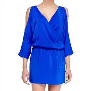 Amanda Uprichard Cold Shoulder Mini Dress Women Size M Blue Satin Silk